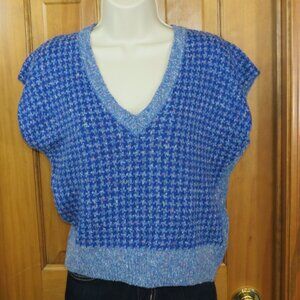 Collage Women's Blue/Grey Herringbone Sweater Vest Silk Linen Angora Size Med